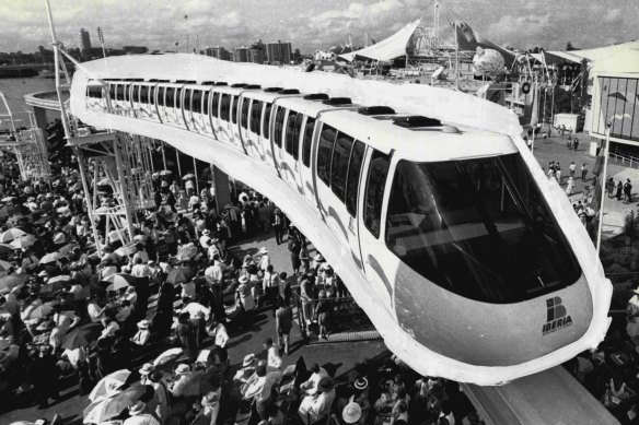 The Brisbane Expo site in 1988, complete with high-rise monorail.
