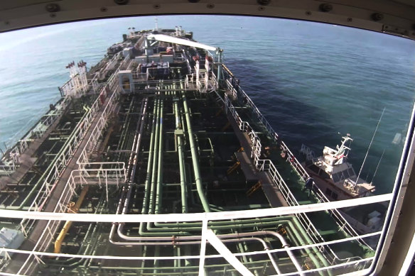 This CCTV image provided by South Korea’s Taikun Shipping Co shows the moment the South Korean tanker was captured by an armed Iranian Revolutionary Guard speedboat on January 4.