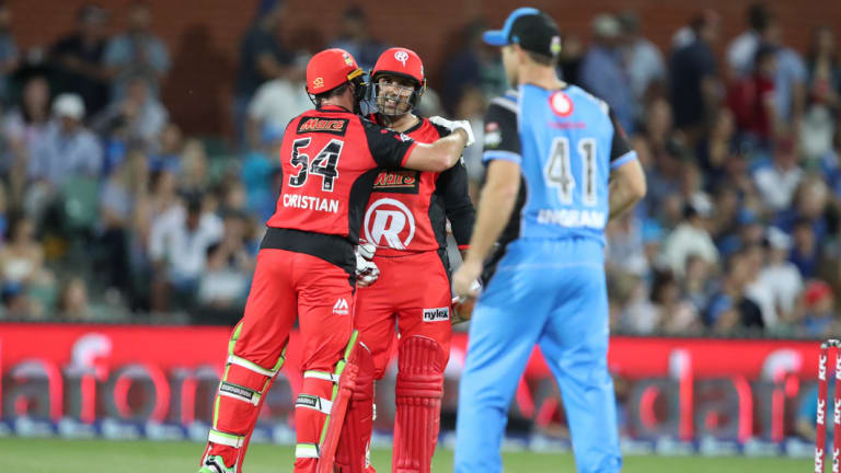 Smash hits: Dan Christian (left) and Mohammad Nabi combined in a record sixth-wicket partnership for the Renegades to claim a win in Adelaide.