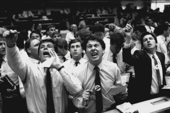 The scene at the Sydney Stock Exchange on October 20, 1987.