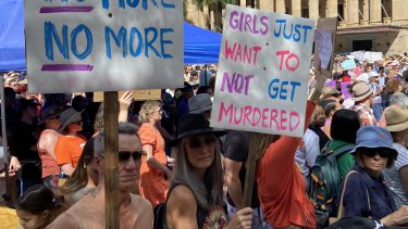 Around 3000 people came to a gender violence rally in Brisbane to protest male violence against women which has seen 33 women murdered this year.