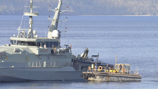 An asylum seeker boat carrying refugees is escorted to Christmas Island in 2012.
