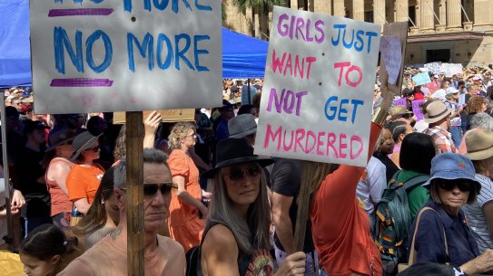 Around 3000 people came to a gender violence rally in Brisbane to protest male violence against women which has seen 33 women murdered this year.