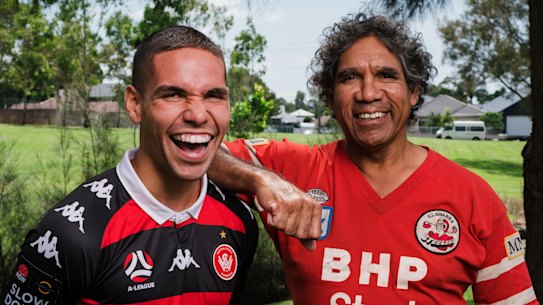 Wanderers defender Tate Russell and his dad, Illawarra Steelers legend Ian.