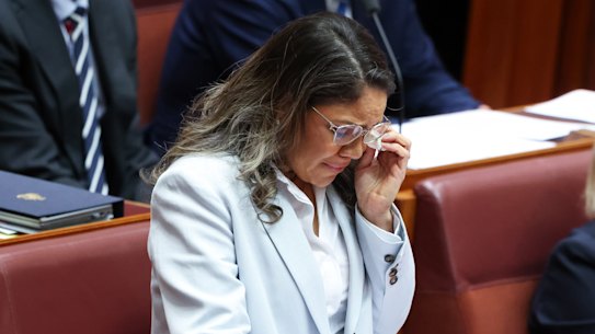 Price delivers a tearful speech for Kumanjayi Little Baby in the Senate.