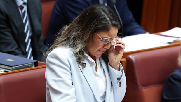 Price delivers a tearful speech for Kumanjayi Little Baby in the Senate.