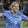 Eugenie Le Sommer celebrates her second goal.