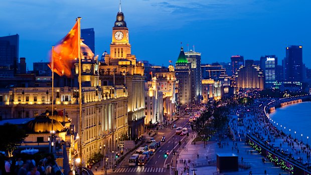 The Peace Hotel (with the green dome) on Shanghai’s Bund.