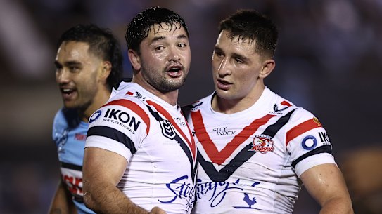 Roosters forwards Brandon Smith and Victor Radley during their time together at the club.