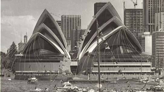 The boat Regalia, from which a young  Helen Pitt watched the Sydney Opera House opening day celebrations on October 20, 1973.