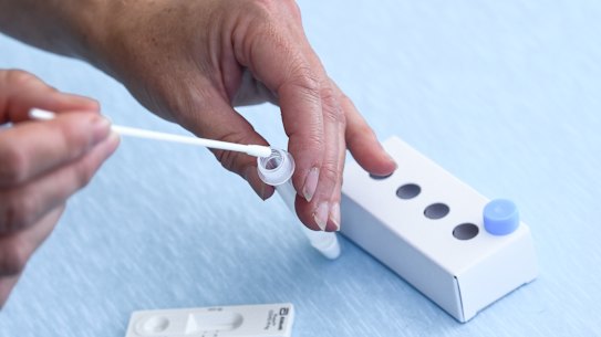 A rapid antigen test for COVID-19 being administered at home.