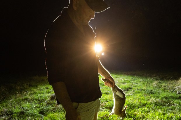 Russell Barnes with a freshly shot rabbit.