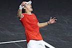 Alex de Minaur of Team World celebrates victory over Alexander Zverev.