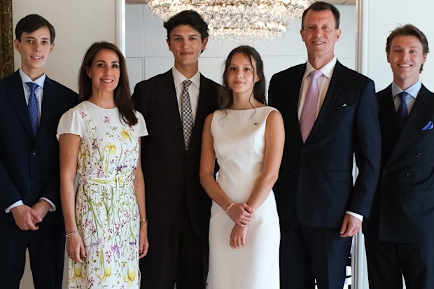 Prince Joachim and Princess Marie of Denmark with Countess Athena at her confirmation in Washington D.C. on May 2, along with Count Henrik, Count Nikolai and Count Felix.