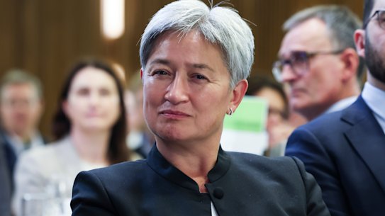 Foreign Minister Penny Wong at the prime minister’s address to the National Press Club on Wednesday.