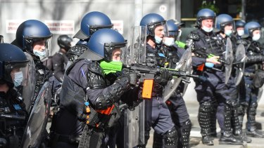 Police used a range of non-lethal crowd control measures to disperse protesters on Tuesday. 