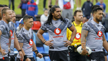 The New Zealand Warriors players earlier in the season.
