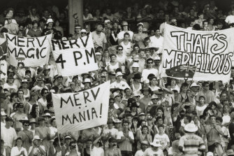 Merv Hughes’ army of MCG fans during the 1988-89 World Series Cup. 