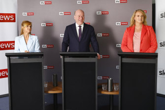 Labor’s Catherine Renshaw, Liberal MP Trent Zimmerman and Independent Kylea Tink debate on Thursday.