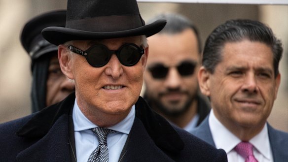 Roger Stone, pictured arriving  for his sentencing at federal court in Washington, has been sentenced to 40 months in prison. 