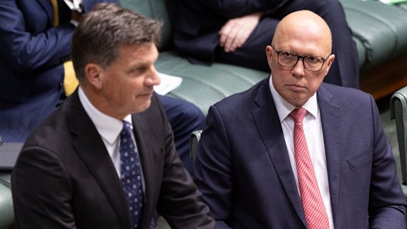 Shadow treasurer Angus Taylor and Peter Dutton have faced questions about the opposition’s policy agenda.