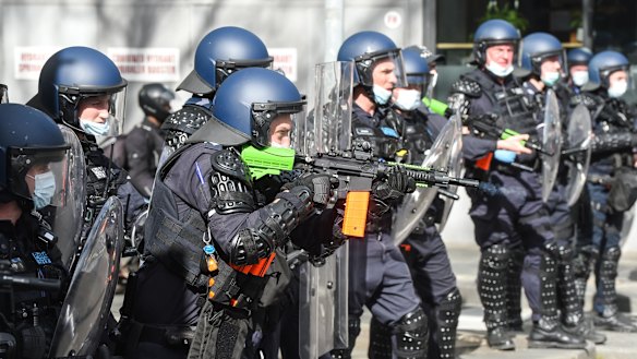 Police used a range of non-lethal crowd control measures to disperse protesters on Tuesday. 