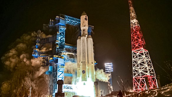 A test launch of a heavy-class carrier rocket Angara-A5 in the Arkhangelsk Region of northwestern Russia. 