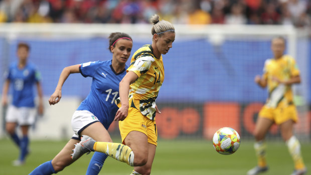 Alanna Kennedy in action against Italy. The Australian defender says the Matildas have put the loss to the Azzure behind them.