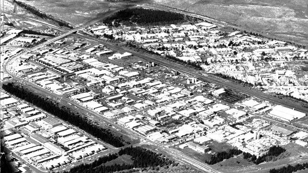An aerial shot of a growing Fyshwick in 1974.