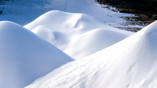 Mounds of artificially created snow at Mount Baw Baw. 