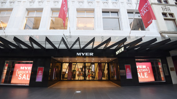 A closed Myer store in the deserted Bourke Street Mall on Saturday.