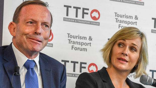 A real contest in a safe seat ... the member for Warringah, former prime minister Tony Abbott, with his independent rival Zali Steggall. 