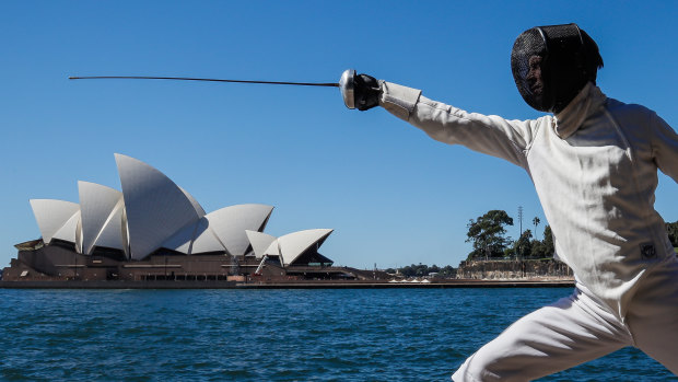 Australian Olympian Edward Fernon in Sydney on Wednesday, marking 100 days until the Tokyo Games.
