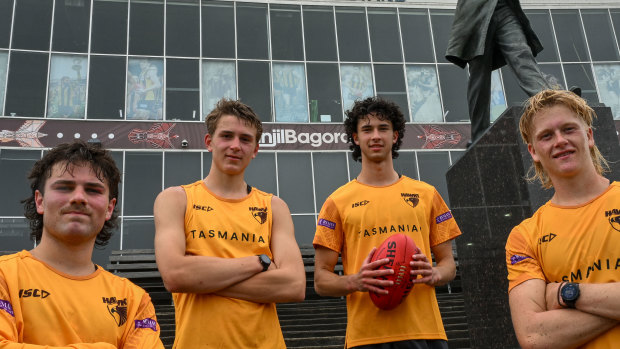 Hawthorn’s draftees Nick Watson, Calsher Dear, Will McCabe and Bodie Ryan report for training on Monday. 