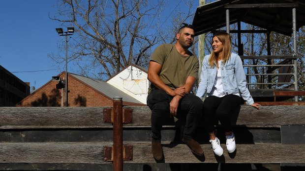Greg Inglis and his partner Alyse Caccamo in Camden, NSW.