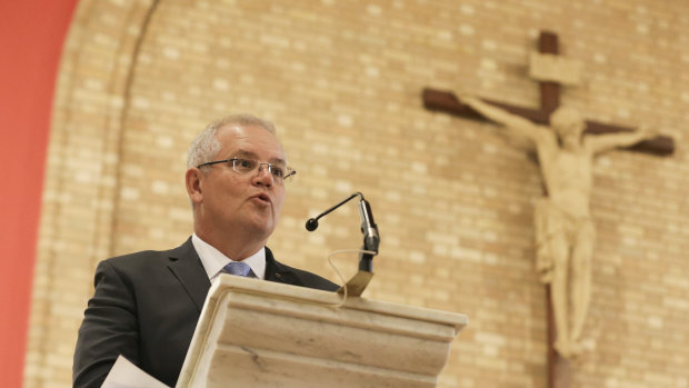 Prime Minister Scott Morrison during an ecumenical service to commemorate the opening of Parliament, at St Christopher's Cathedral in Canberra on Tuesday.