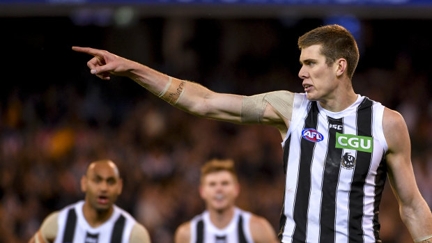 211cm Magpies forward Mason Cox was the matchwinner against the Tigers.