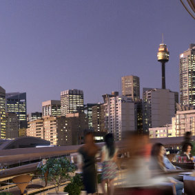 The roof-top bar at The Exchange building, Darling Square.