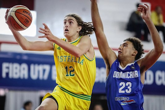 Luke Jackson represents Australia against Dominican Republic during the under-17 world cup in 2018.