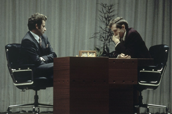 Boris Spassky (left) and Bobby Fischer play the final game of their epic 1972 chess match in Reykjavik.