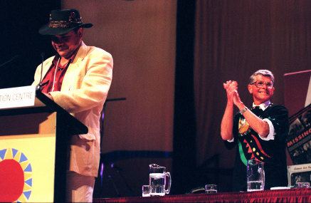 Mick Dodson (left) and Sir Ronald Wilson, commissioners of the Bringing Them Home report, pictured on May 27, 1997.