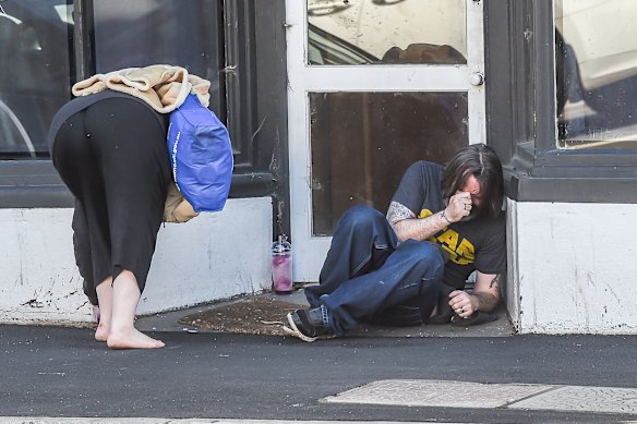Users on the street in Richmond in 2017, before the injecting rooms opened