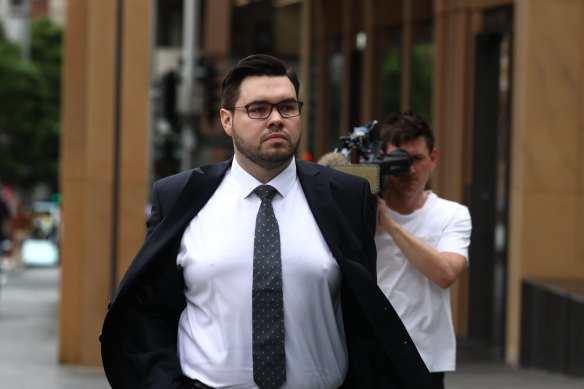 Bruce Lehrmann arrives at the Federal Court in Sydney for his defamation trial on Monday.