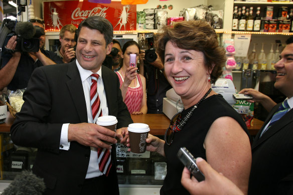 November 2006: Then premier Steve Bracks and wife Terri enjoy coffee at Dandenong Markets.