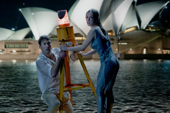 Glen Powell, Sydney Sweeney and Sydney Harbour go broad in the new rom-com Anyone But You.