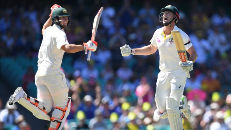 Mighty Marshes: Shaun Marsh celebrates his century.