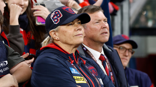Former Demons president Kate Roffey, and outgoing club chief executive Gary Pert.
