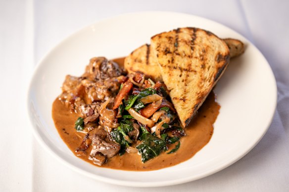 Chicken livers with marsala, bacon and spinach.