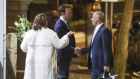 Gina Rinehart, Matt Canavan and Adam Giles outside the Blue Angel.