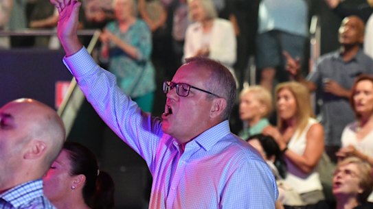 Prime Minister Scott Morrison during an Easter Sunday service at Horizon Church in April 2019